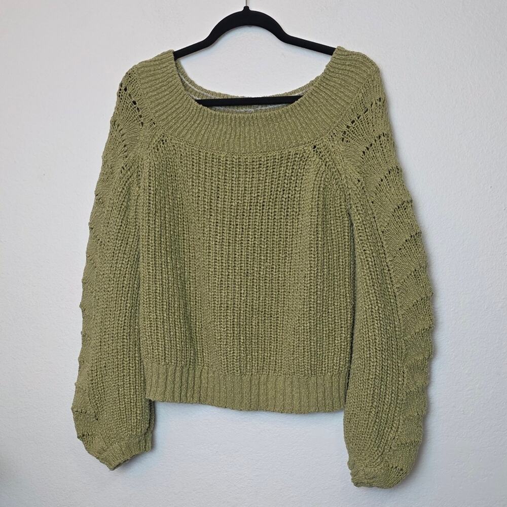 ANTHROPOLOGIE PILCRO Green Chunky Knit Cropped Sweater Fall Size Large
